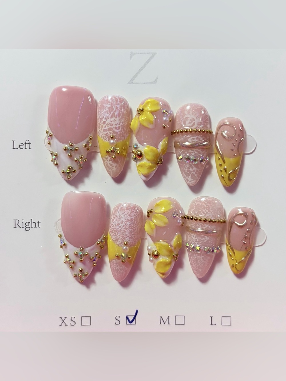 Pink & Yellow Floral 3D Press-On Nail Set - Women Makeup